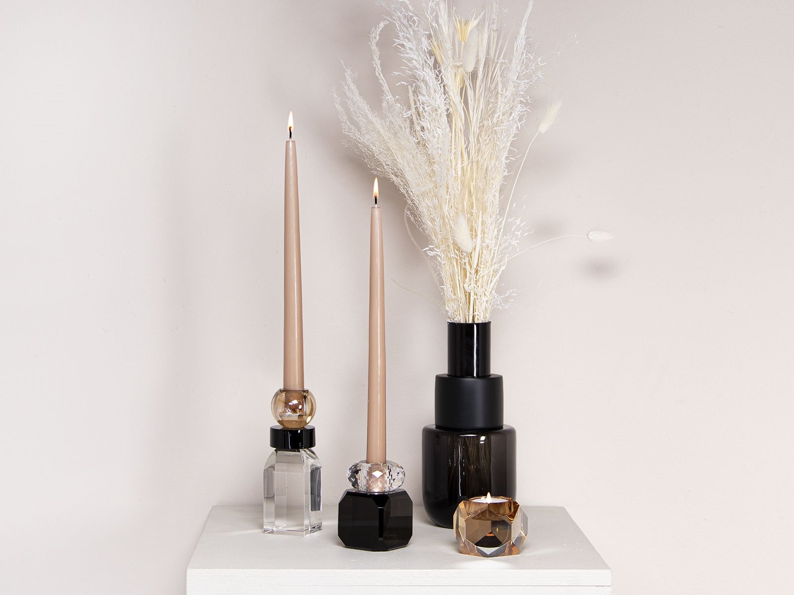 Krystal lysestage - Daisy, sort (Restparti)