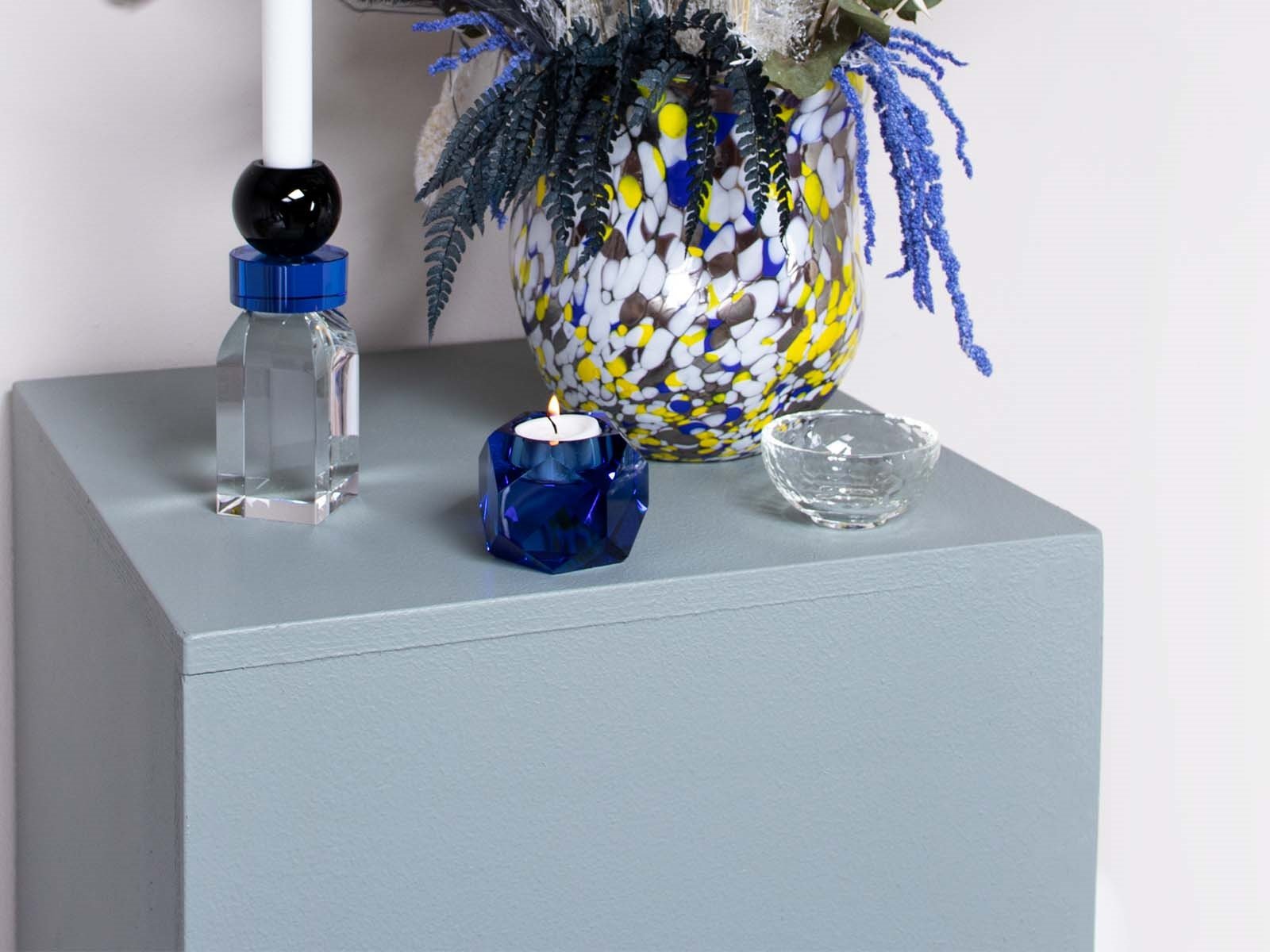 Krystal fyrfadsstage - Taks, bl� (Restparti)