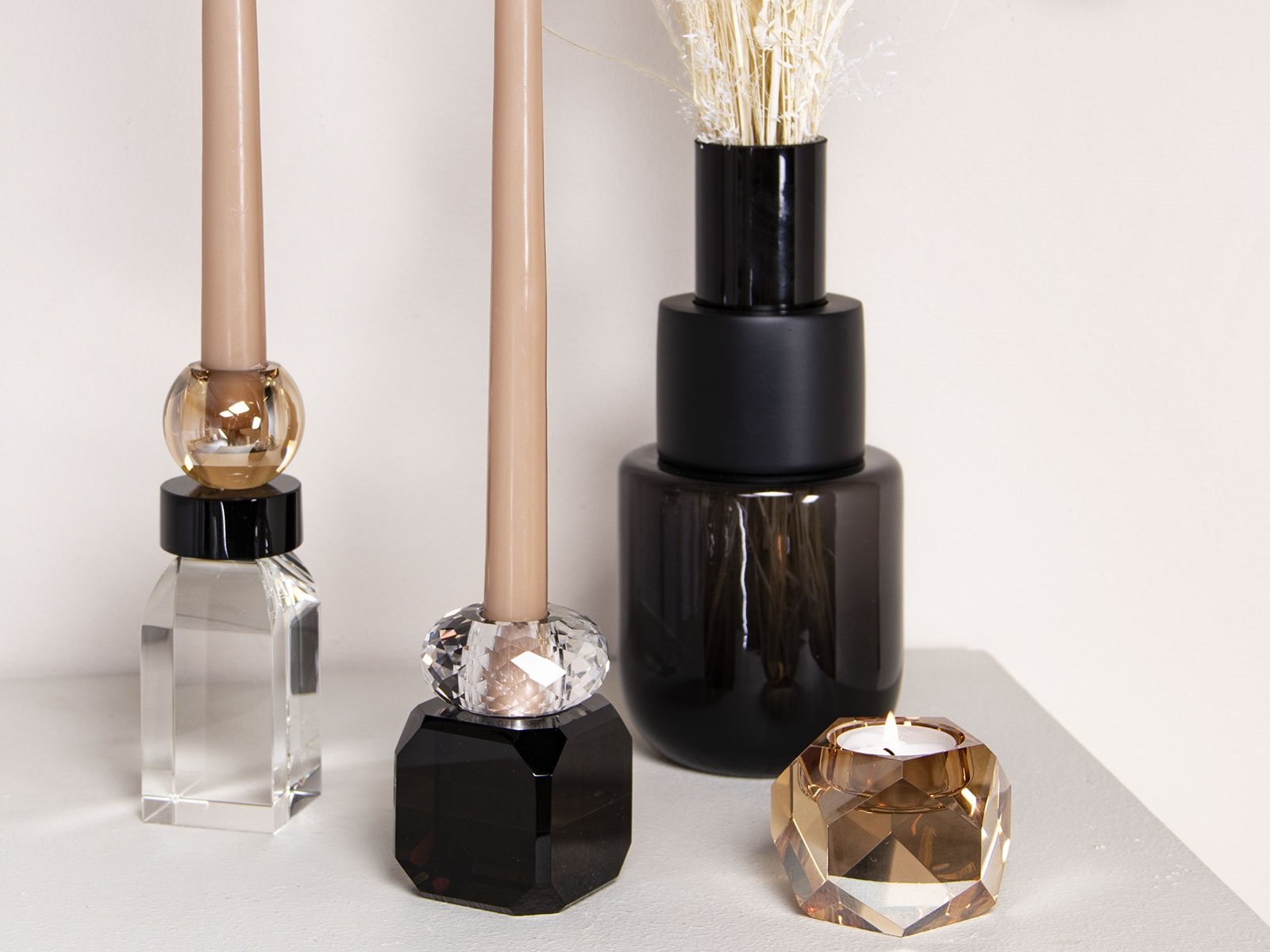 Krystal lysestage - Daisy, sort (Restparti)