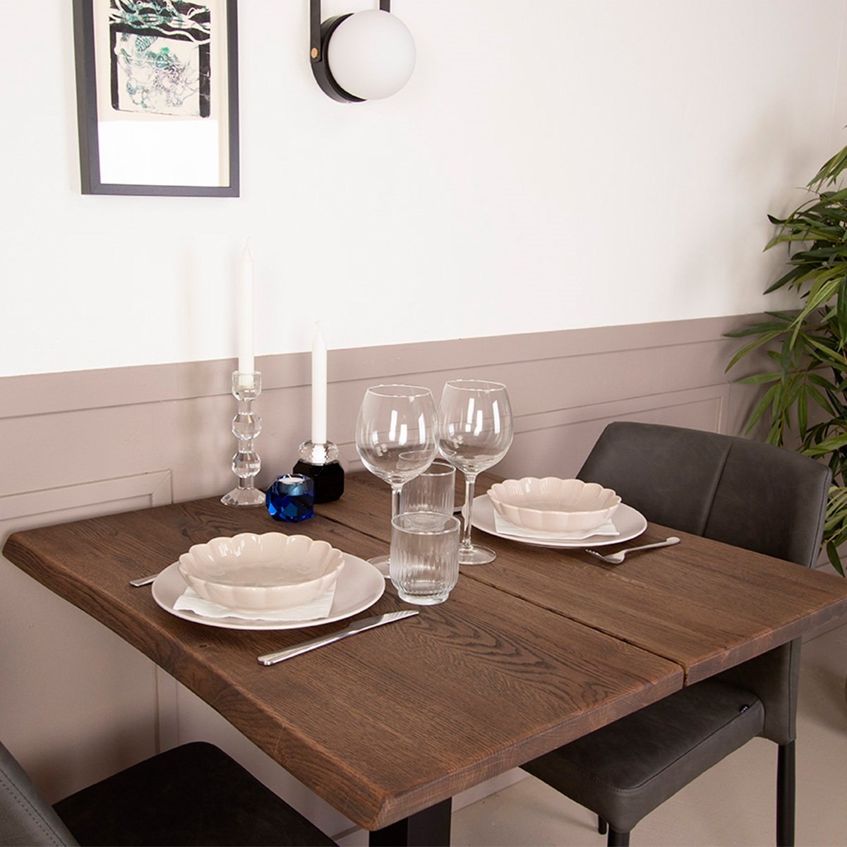 Caf�-/bar-/sofabord i massiv eg - 72 x 72 cm - valgfri farve (Curve)