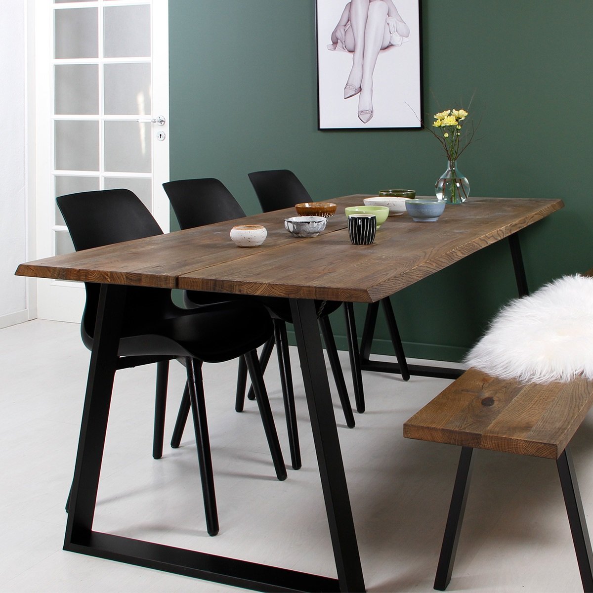 Plankebord i massiv eg - 240 x 95 cm - valgfri farve (Curve)
